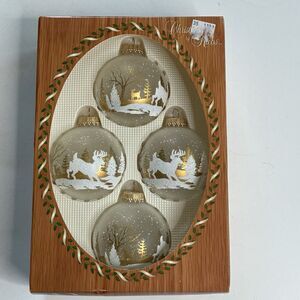 Krebs Glass Christmas Ornaments Deer Snow Scene Set of 4 Vintage A